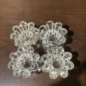 KIG Indonesia Clear Glass Crystal Candle Holders Flower Votive Lot of 4